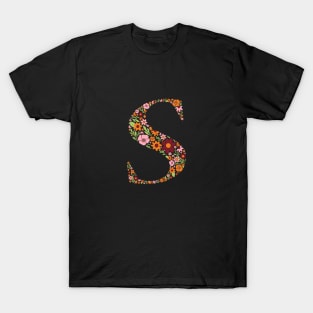 Retro Floral Letter S T-Shirt